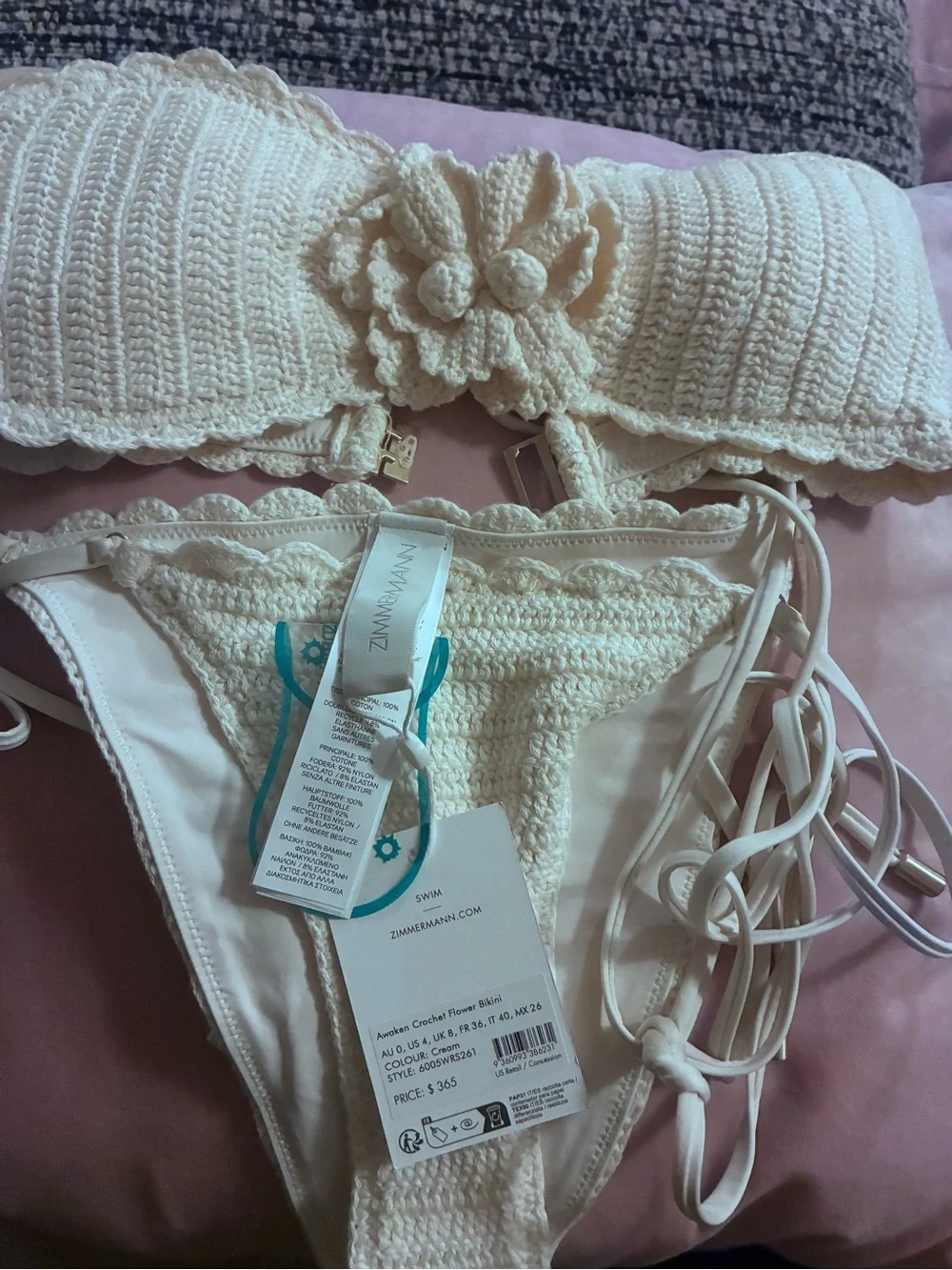 Zimmermann Cream Crochet Bandeau Bikini